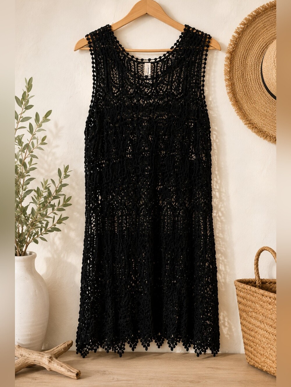 India Boutique Black Crochet Swim Cover-Up – One Size‎